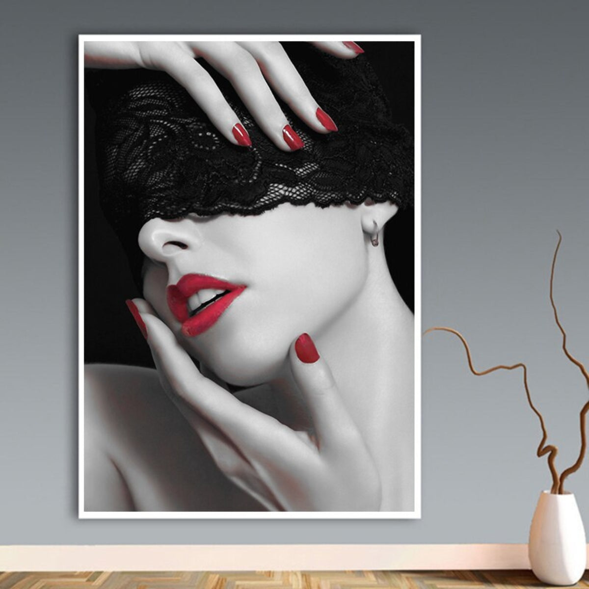 Red Lips Black &amp; White Wall Art