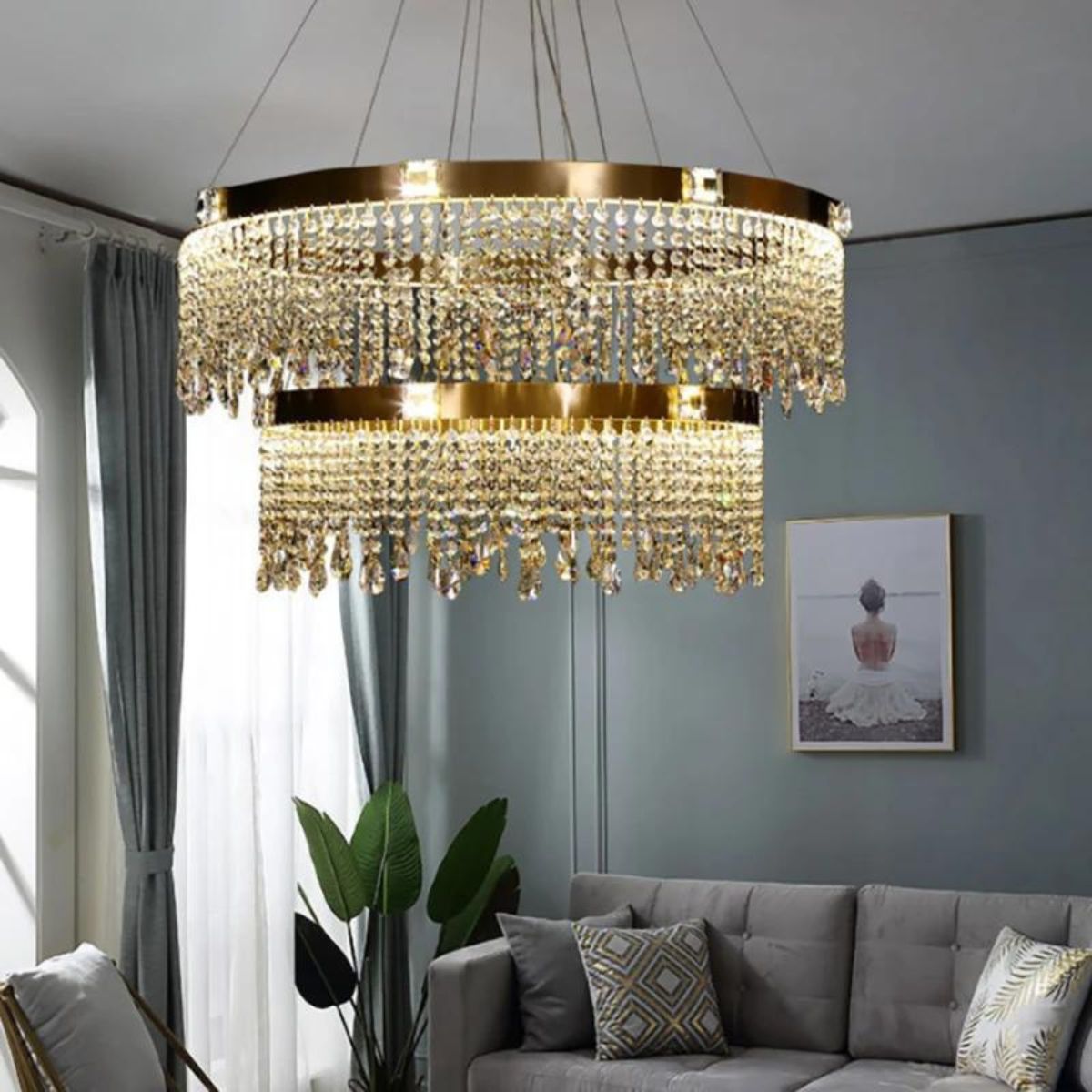 Tinsel Double Layer Round Chandelier Light
