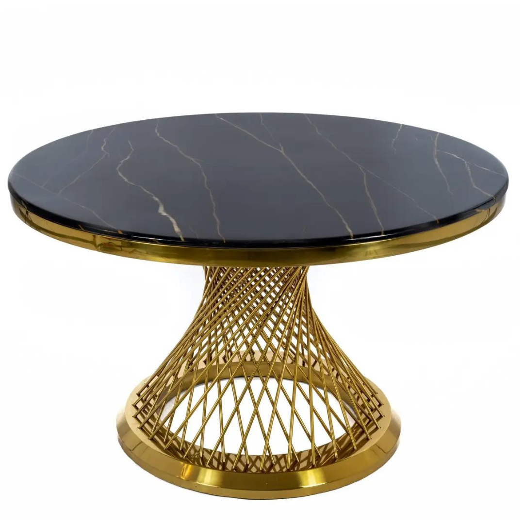 Modern gold ALEXIS I elegant glamour round steel dining table with glass marble top