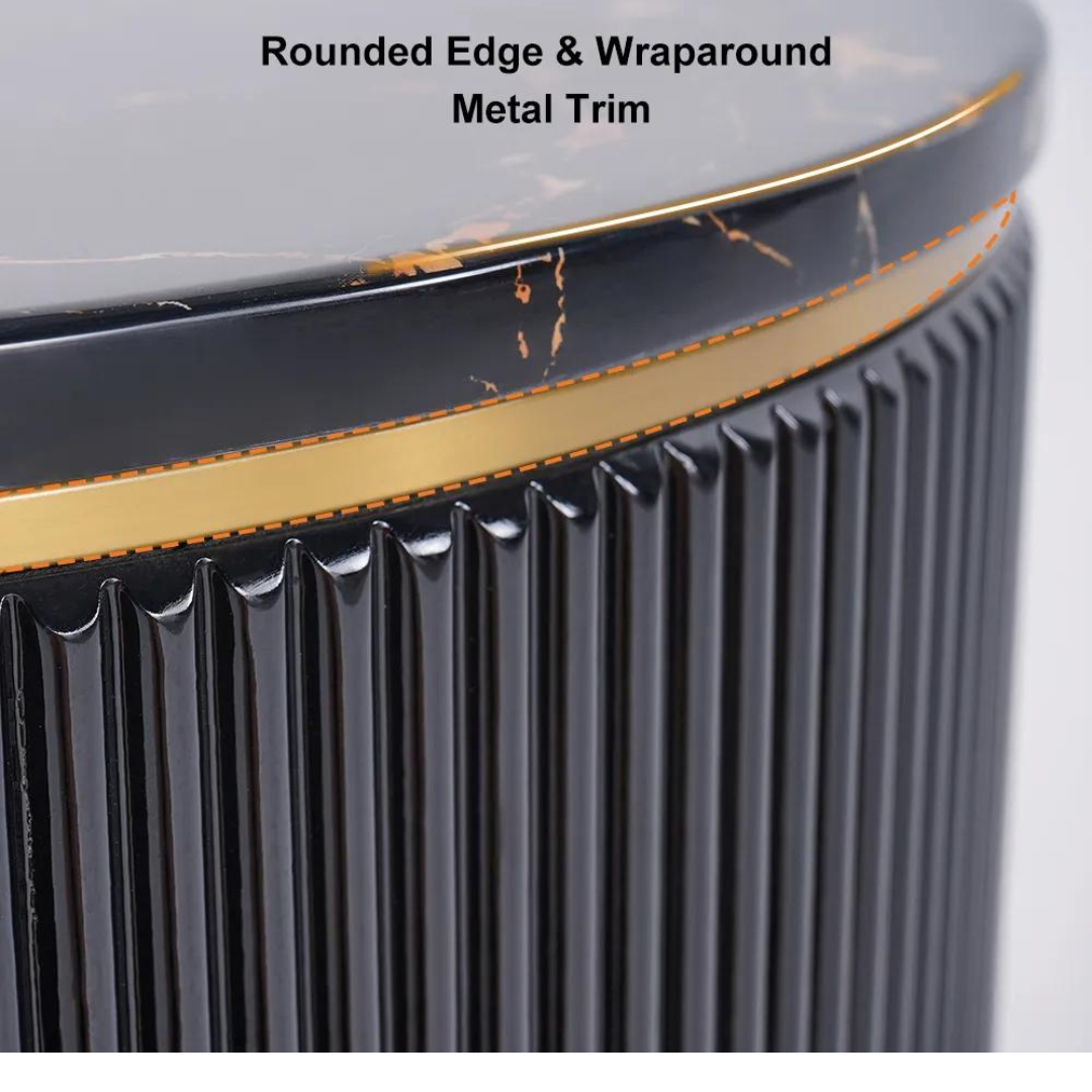 Black-Round-Coffee-Table-with-Storage-in-Australia-rounded-edge-metal-trim