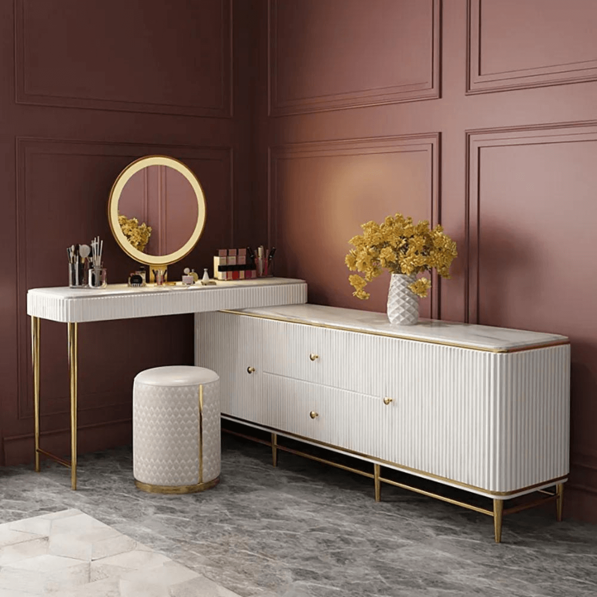 modern dressing table australia Oboval Modern Marble Top Dressing Table Dressing Table with Corner CabinetHomary AU
