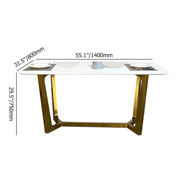 White Stone Top Gold Base Dining Table Elegant Interior