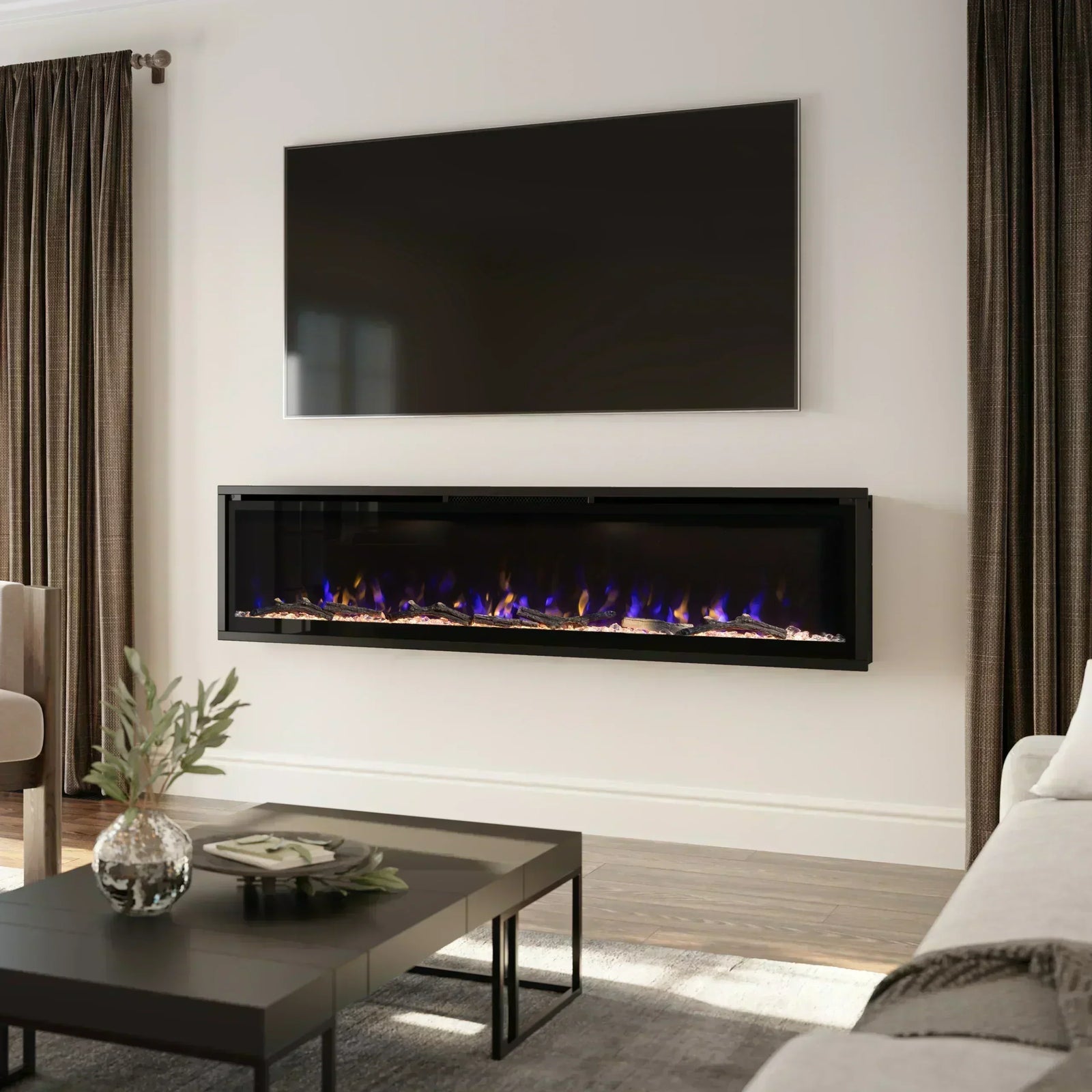 Eclipse electric fireplace in elegant living room
