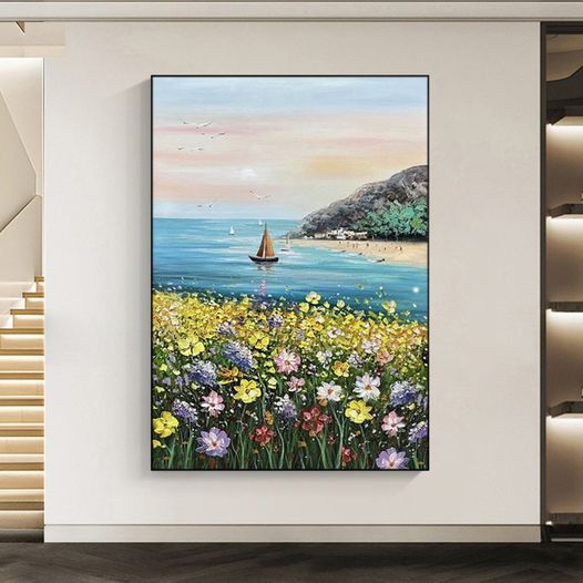 Brand New Beach Beauty Art Large Wall Art Wall Decor Painting Canvas Stainless Steel Frame