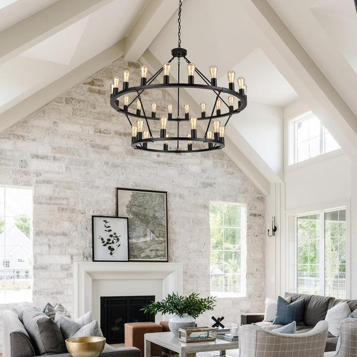 Farmhouse Wagon Wheel Chandelier 30-Lights