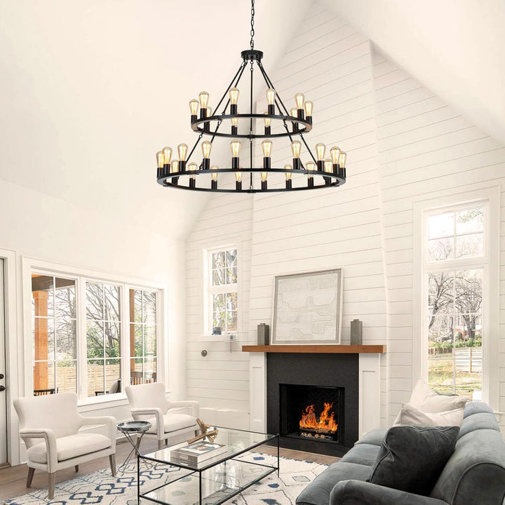 Farmhouse Wagon Wheel Chandelier 30-Lights