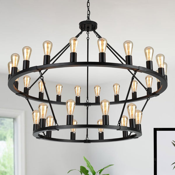 Farmhouse Wagon Wheel Chandelier 30-Lights
