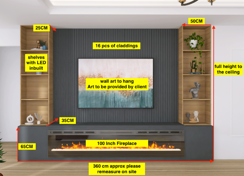 Living room feature wall with fireplace