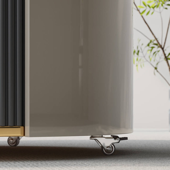 A3005 round retractable coffee table with wheeled base for easy mobility, featuring modern design in living room setting