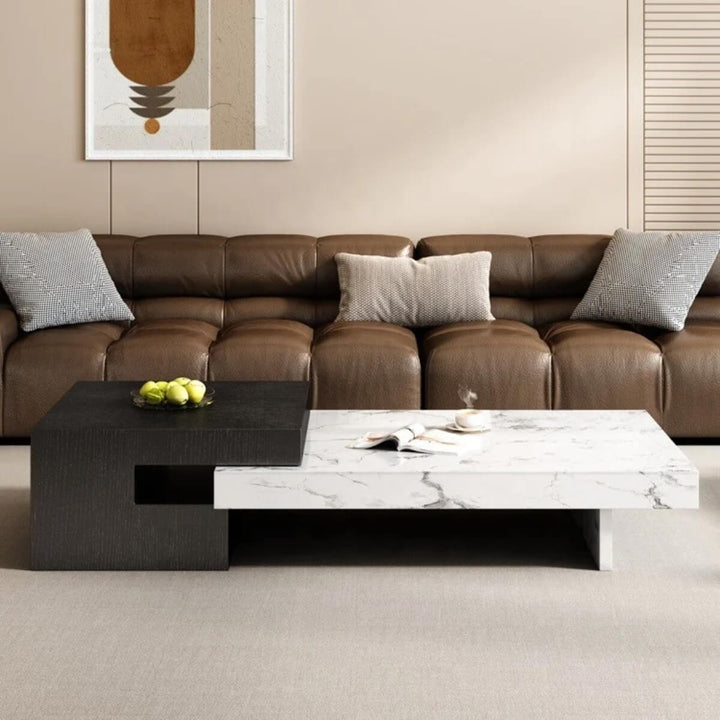 Acrylic coffee table with sintered stone top, Front view