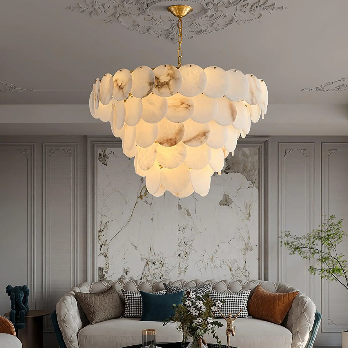 Alabaster Shell Brass Chandelier - Pre Order