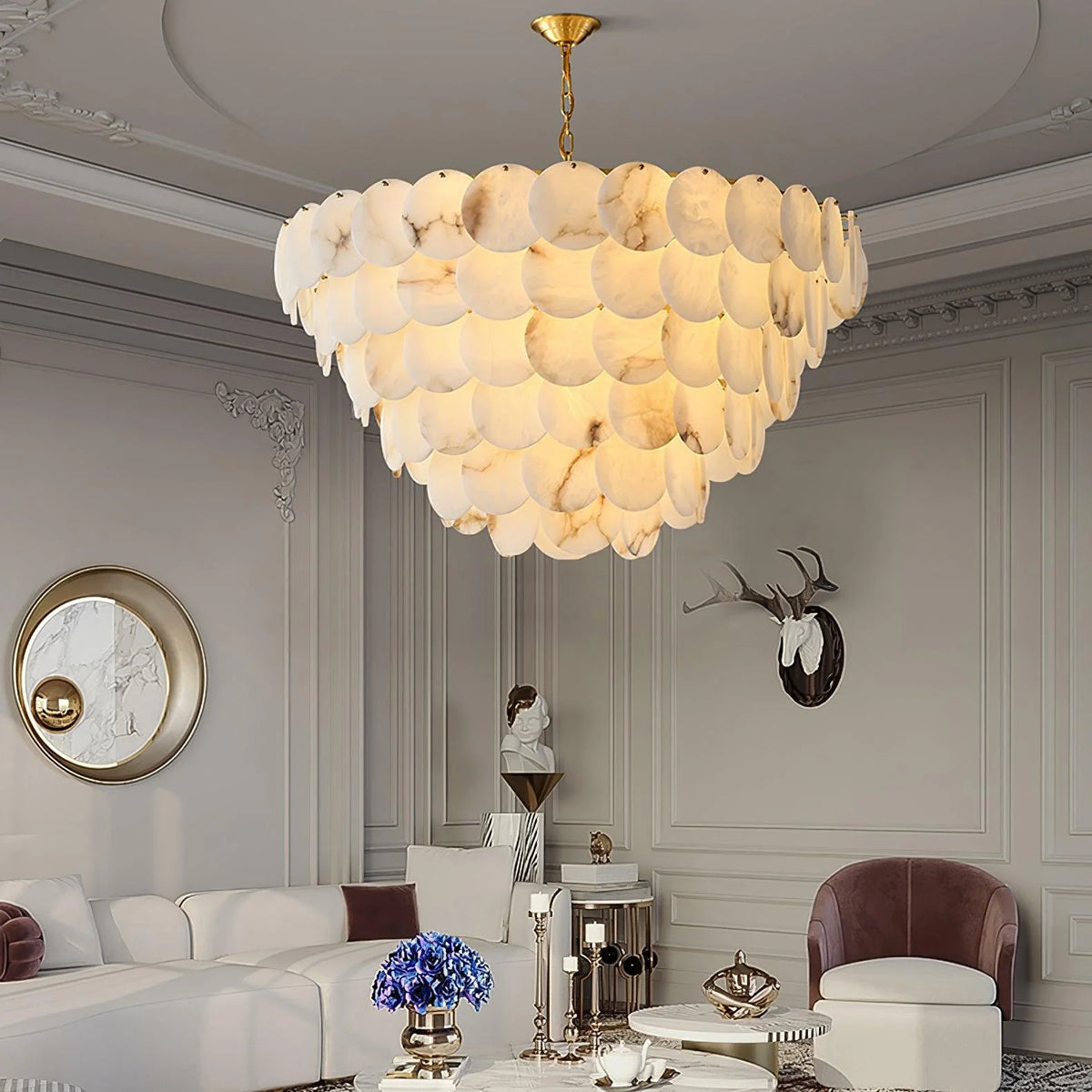 Alabaster Shell Brass Chandelier - Pre Order