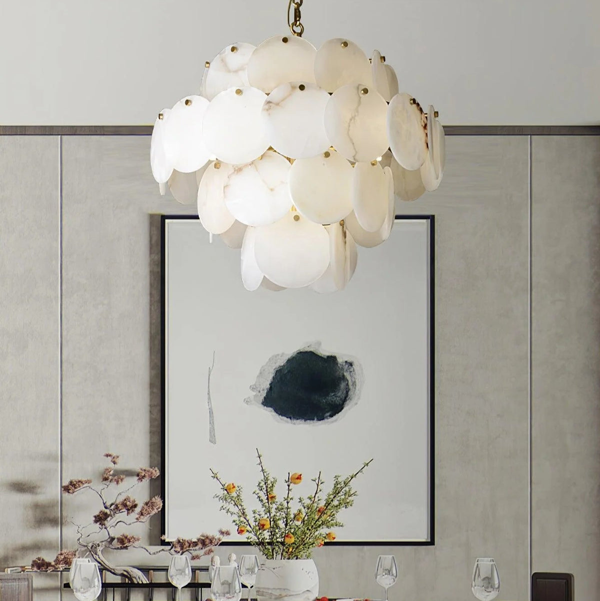 Alabaster Shell Brass Chandelier - Pre Order