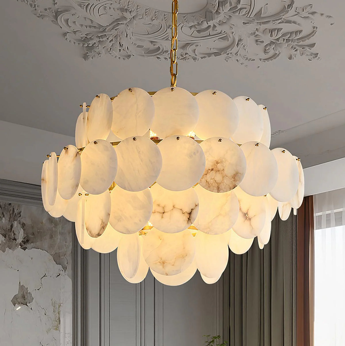 Alabaster Shell Brass Chandelier - Pre Order