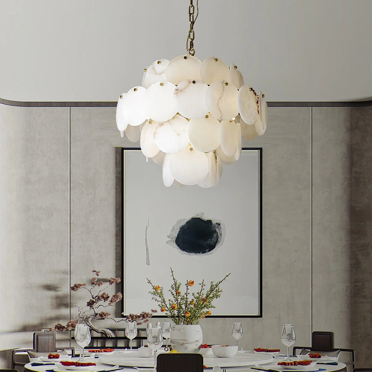 Alabaster Shell Brass Chandelier - Pre Order