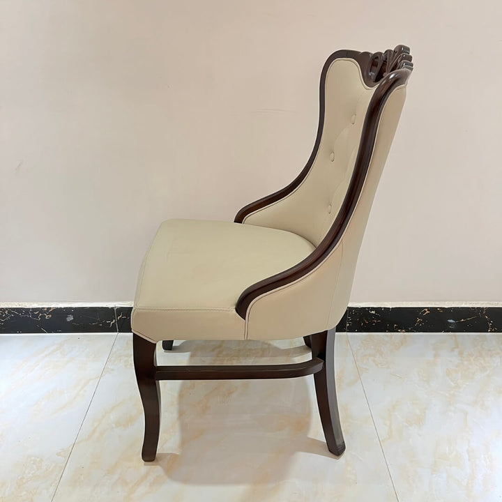 Side view of American solid wood restaurant dining chair – classic craftsmanship with smooth finish and ergonomic design