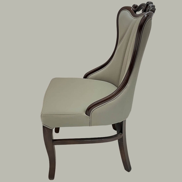 Side view of American solid wood restaurant dining chair – classic craftsmanship with smooth finish and ergonomic design

