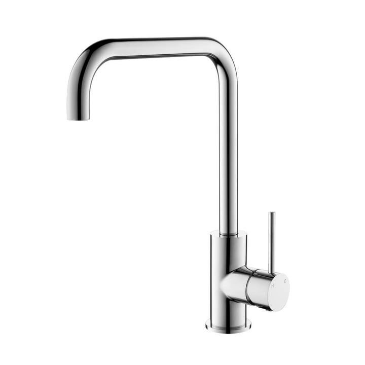 Ariell round kitchen mixer in brushed chrome finish, featuring sleek modern design and ergonomic handle for contemporary kitchens