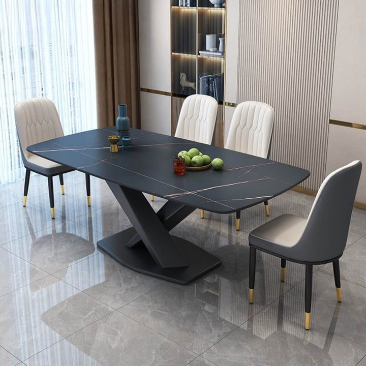 Side view of Artiss dining table with marble top and X-base in elegant Australian interior design