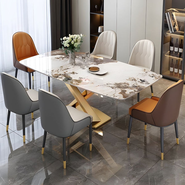 Angle view of Artiss dining table with marble top and X-base in elegant Australian interior