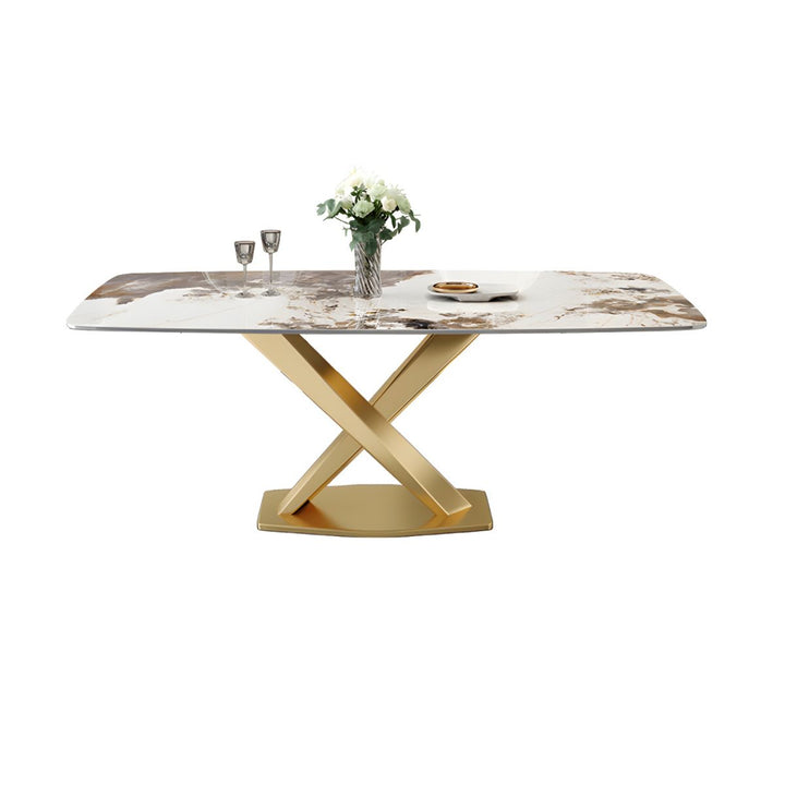 Front view of Artiss dining table in elegant interior highlighting sleek marble top and X-base