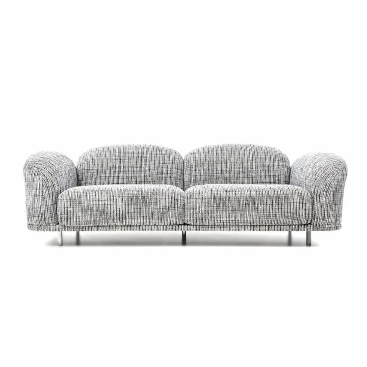 Astral Affinity cotton linen sofa angled view showing plush cushions and modern design