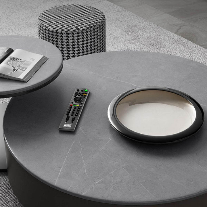 Top view of Blox coffee table highlighting smooth Italian slate surface and modern design