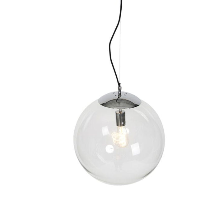 Single light pendant top view with light turned on, casting warm illumination in a contemporary interior