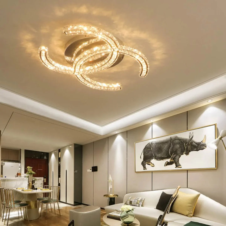 View of Chantale flush mount ceiling light in a contemporary living room