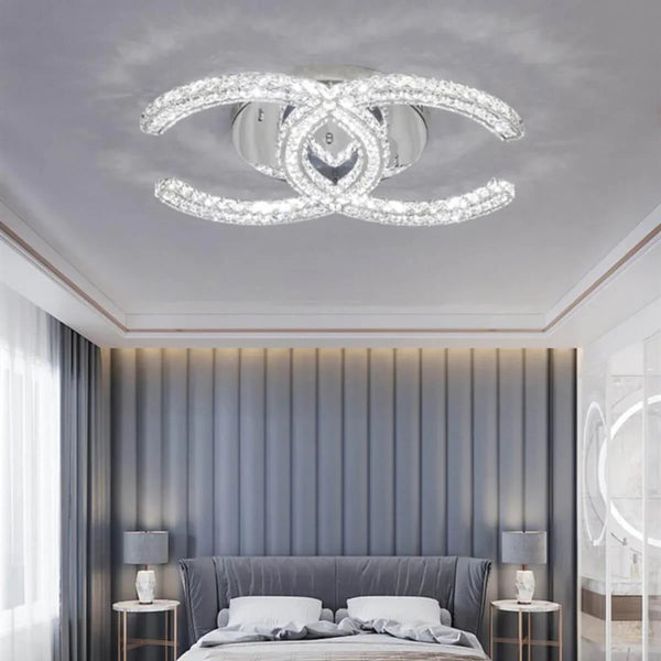 Chantale flush mount ceiling light in a stylish bedroom interior