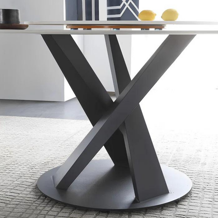 Charger rotatable dining table with double-layer design and sturdy front stand view