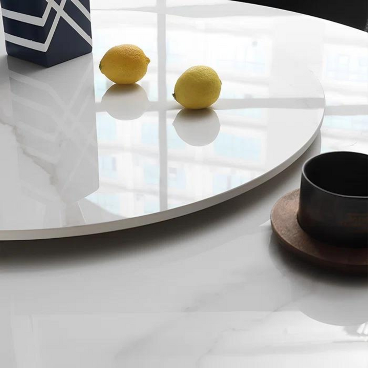 Top detail view of Charger rotatable dining table showcasing double-layer modern design
