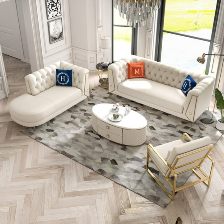 Upper view of Chesterfield tufted 2-seater sofa showing deep button detailing