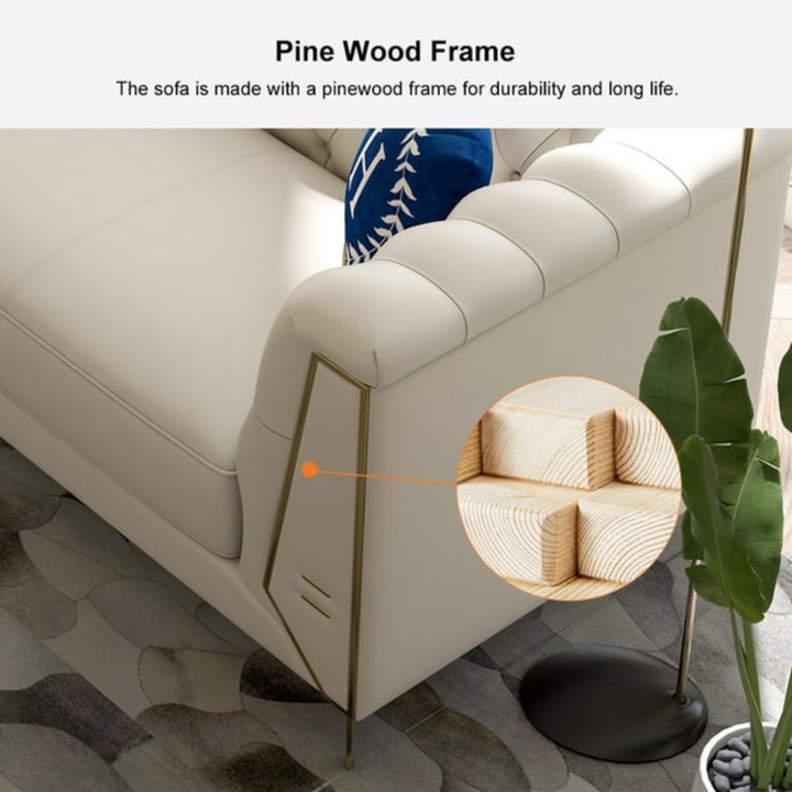 Chesterfield tufted sofa built with durable pine wood frame for enhanced strength and long-lasting use