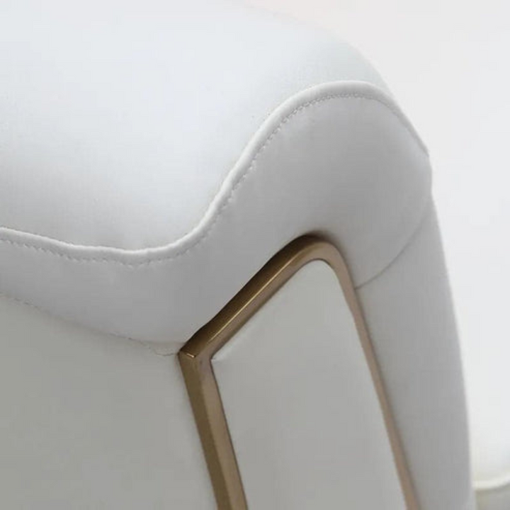 Detailed shot of Chesterfield two-seater sofa’s side with elegant metal trim