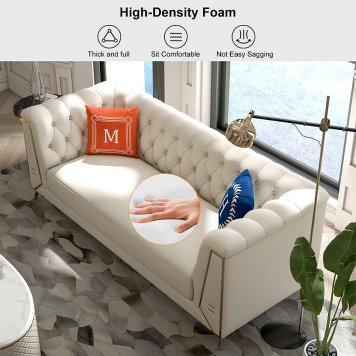 Comfortable Chesterfield sofa featuring durable high-density foam that resists sagging