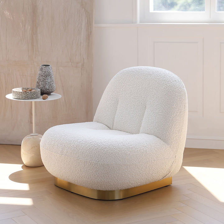 Side angle view of Cloud swivel lounge chair with elegant design and comfortable cushioning