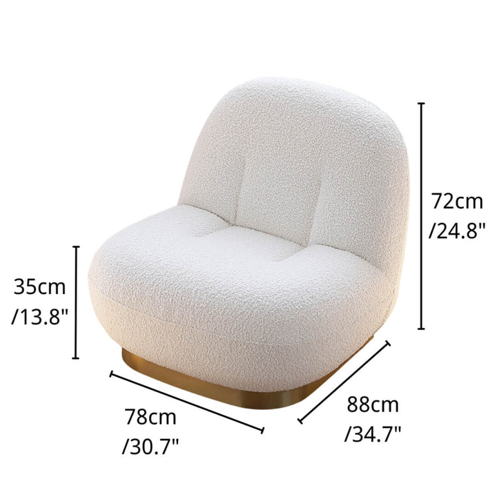 Side dimension view of Cloud swivel lounge chair with measurements for elegant interior