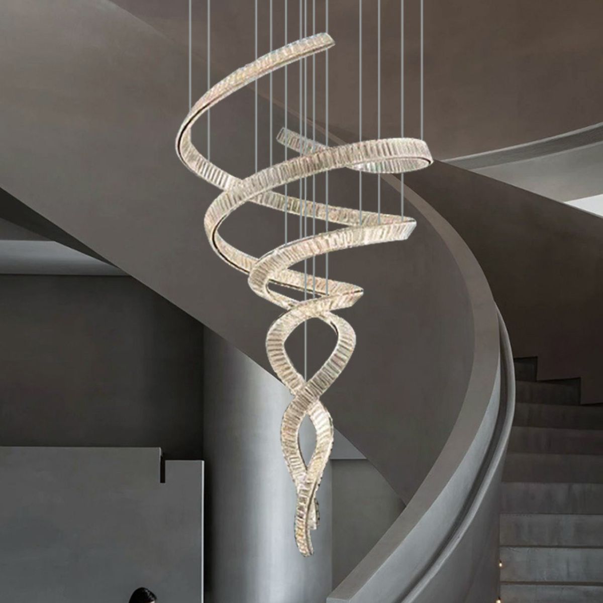Constellation chandelier light hanging beside staircase in Australia, creating a stunning celestial ambiance