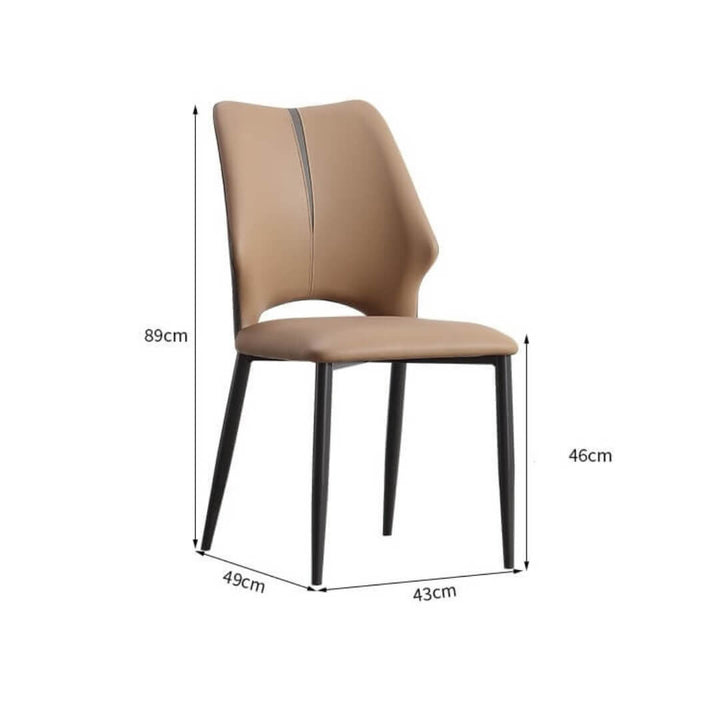 Dimension view of Cora Dining Chair Y70 – detailed measurements of elegant modern design featuring plush upholstery and ergonomic silhouette
