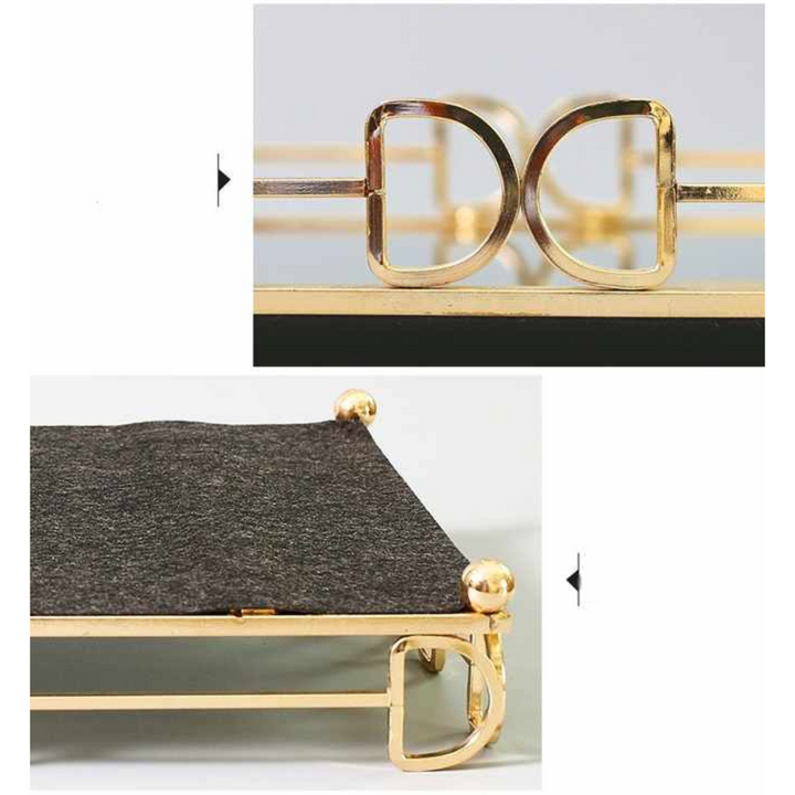 Floor-mounted metal guard tray with D-character design