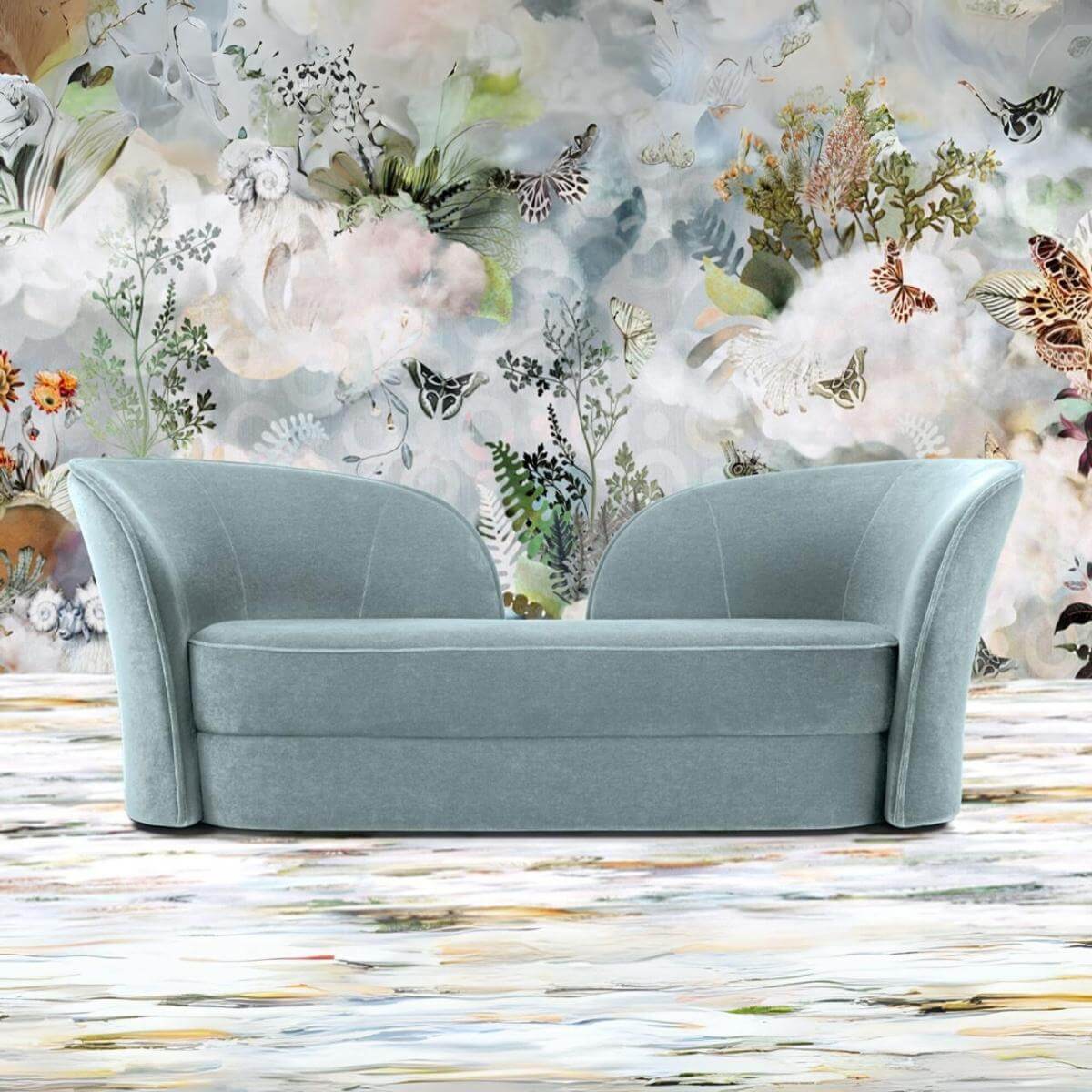 Front view of DesignFusion sofa featuring sleek lines and soft upholstery