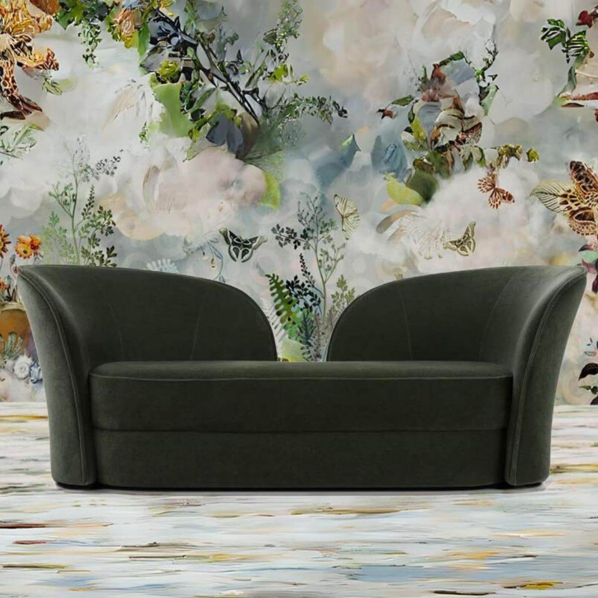 DesignFusion sofa with modern design, side view showcasing plush cushions and clean lines