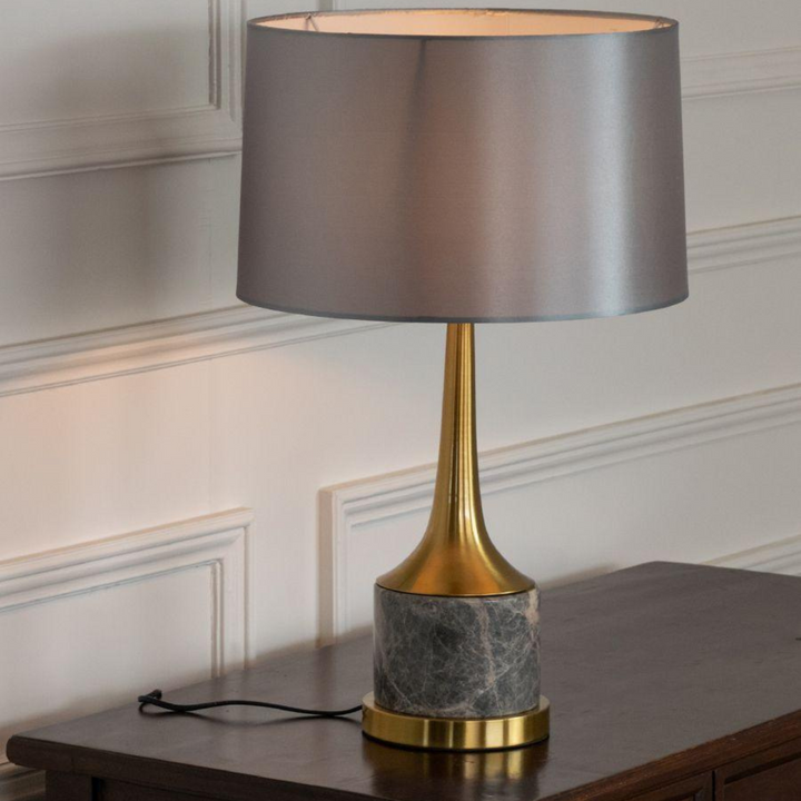 Dominion metal-based modern bedside table lamp in gray, sleek design for stylish ambient bedroom lighting