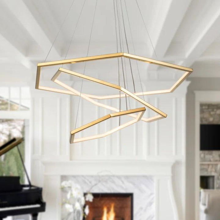 Luster 3-tier LED pendant light with modern ring design, ideal for statement lighting in contemporary interiors
