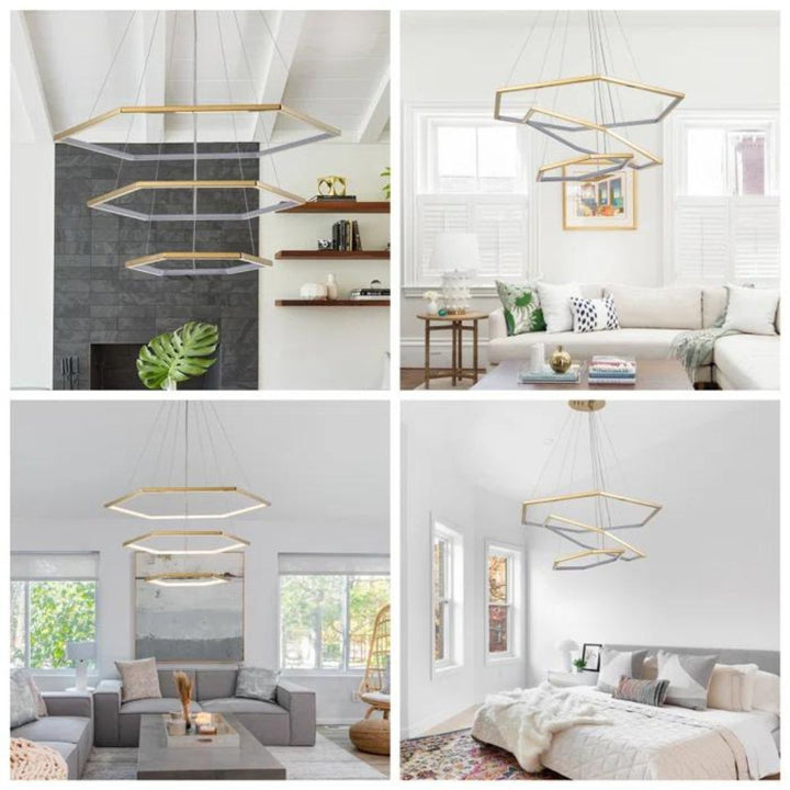 Luster 3-tier LED pendant light featuring layered circular rings, designed for modern and luxurious interior lighting
