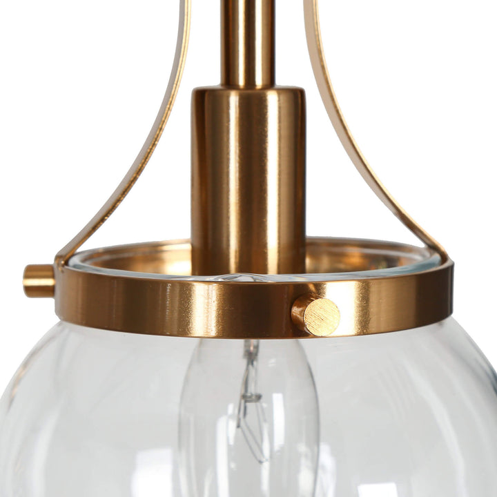 Close-up detail view of ECLIPSE Loram 6-light chandelier showcasing sleek circular frames and modern finish