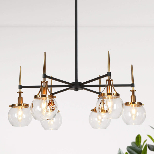 ECLIPSE Loram 6-light chandelier with modern design featuring six lights arranged in sleek circular frames