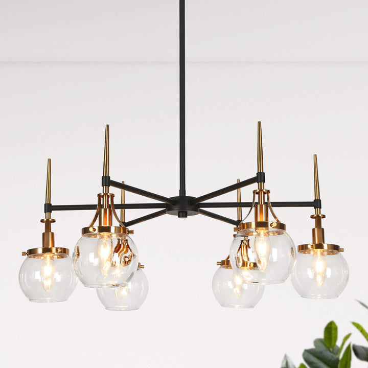 ECLIPSE Loram 6-light chandelier with modern design featuring six lights arranged in sleek circular frames