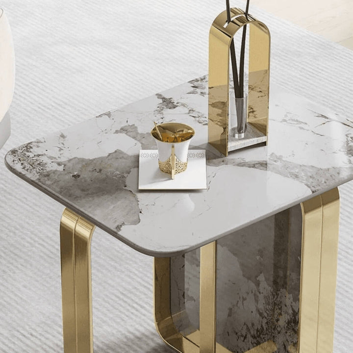 Close-up view of Easton side table marble top with elegant texture and premium finish